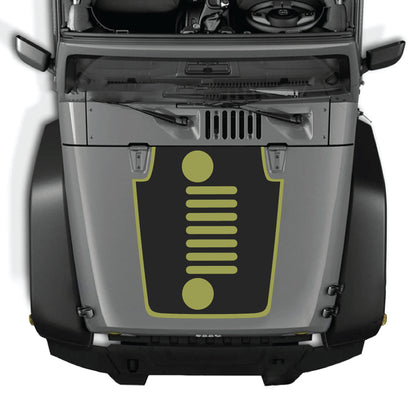 Vertical grill hood decal with border graphic for Jeep Wrangler JK JKU 2007-2018, made of premium vinyl by CarCode.