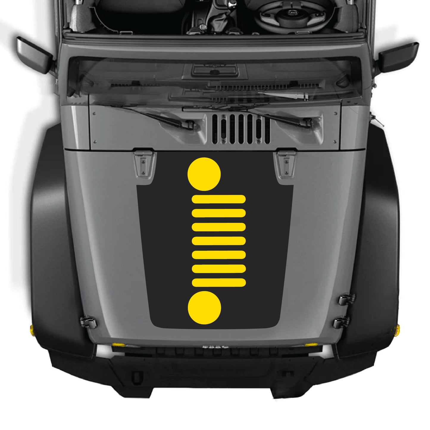 Vertical Jeep Wrangler JK JKU hood decal graphic kit by CarCode, featuring premium vinyl decal with bold design on the hood.