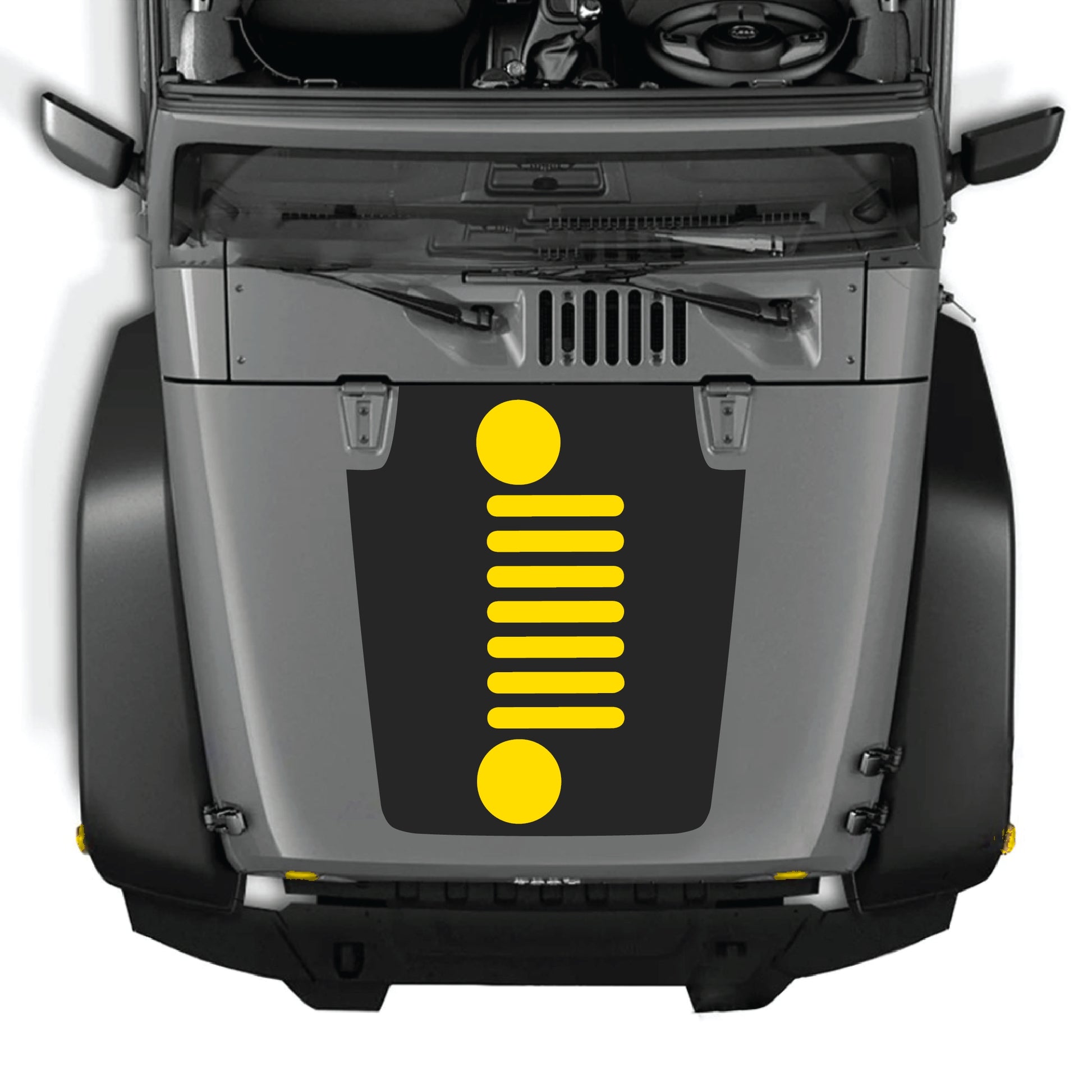 Vertical Jeep Wrangler JK JKU hood decal graphic kit by CarCode, featuring premium vinyl decal with bold design on the hood.