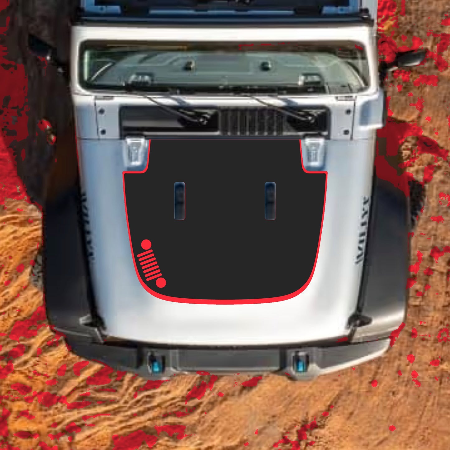 Hood Panel Decal/Sticker - Left Side Grill with Border Graphic Decal Graphic Kit - For Jeep JL JLU Sahara 2018-2025 - Premium Vinyl