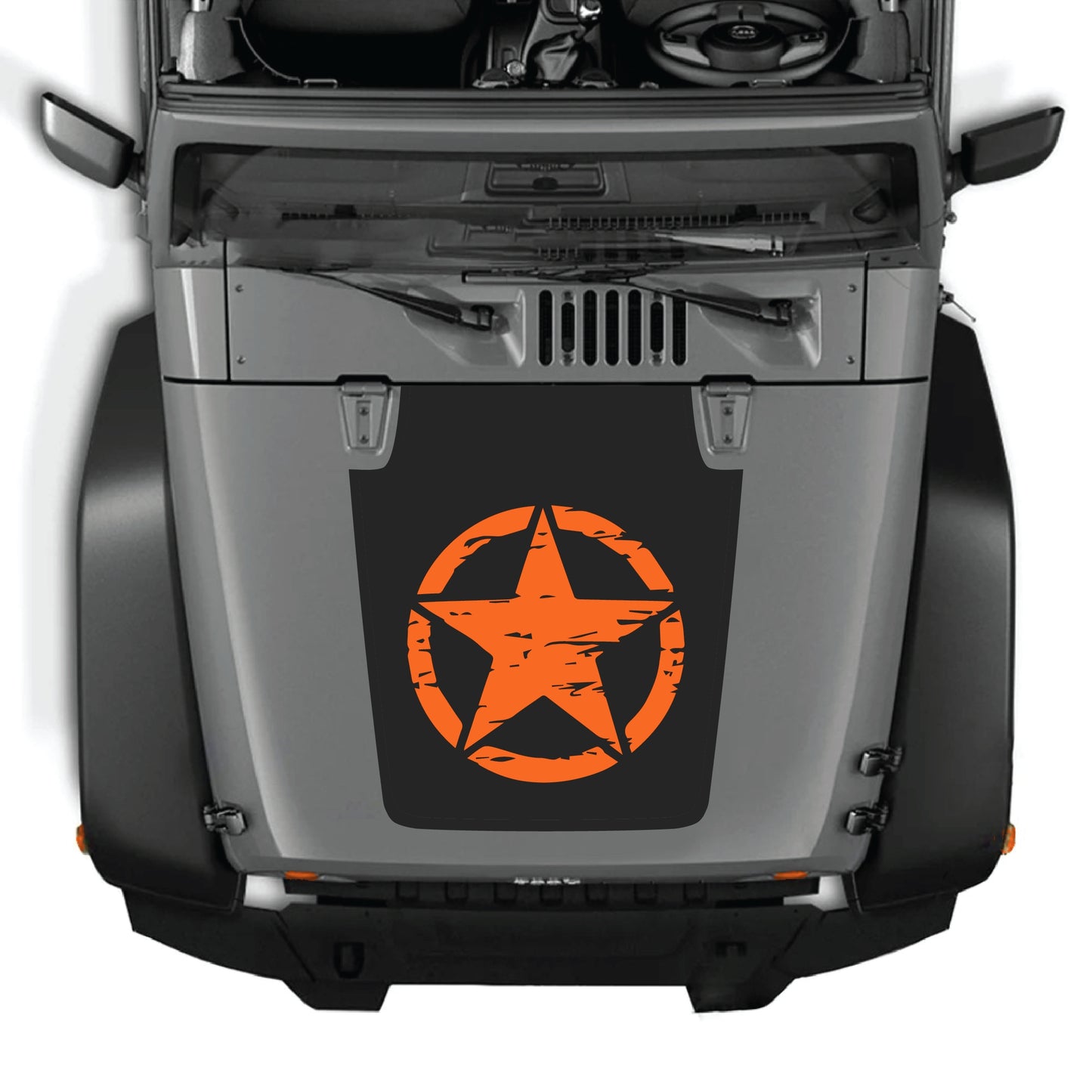 CarCode full star hood decal graphic kit on Jeep Wrangler JK JKU 2007-2018, made of premium vinyl for a bold look.