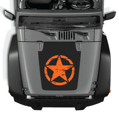 CarCode full star hood decal graphic kit on Jeep Wrangler JK JKU 2007-2018, made of premium vinyl for a bold look.