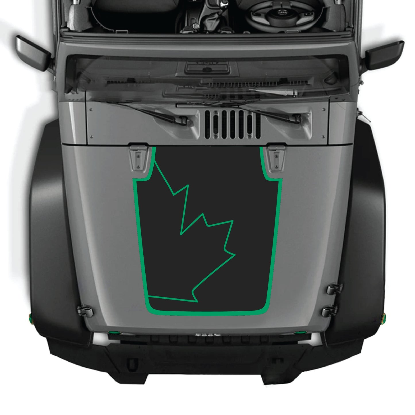 Canada full leaf hood decal with border for Jeep Wrangler JK JKU 2007-2018, made of premium vinyl by CarCode.