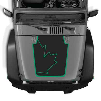 Canada full leaf hood decal with border for Jeep Wrangler JK JKU 2007-2018, made of premium vinyl by CarCode.