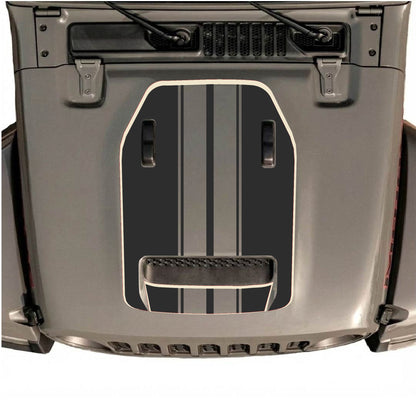 Hood Panel Decal/Sticker - Stripes with Border Graphic Decal Graphic Kit - For Jeep JL JLU 392 2018 - Premium Vinyl