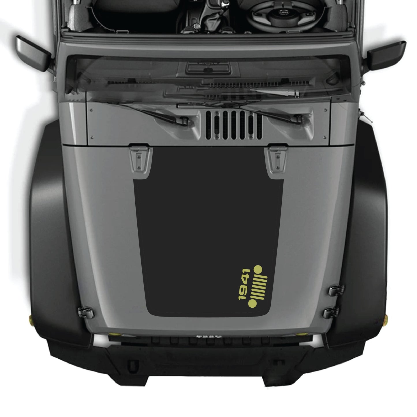 Right side hood decal with 1941 grill graphic for Jeep Wrangler JK JKU 2007-2018, made of premium vinyl by CarCode.