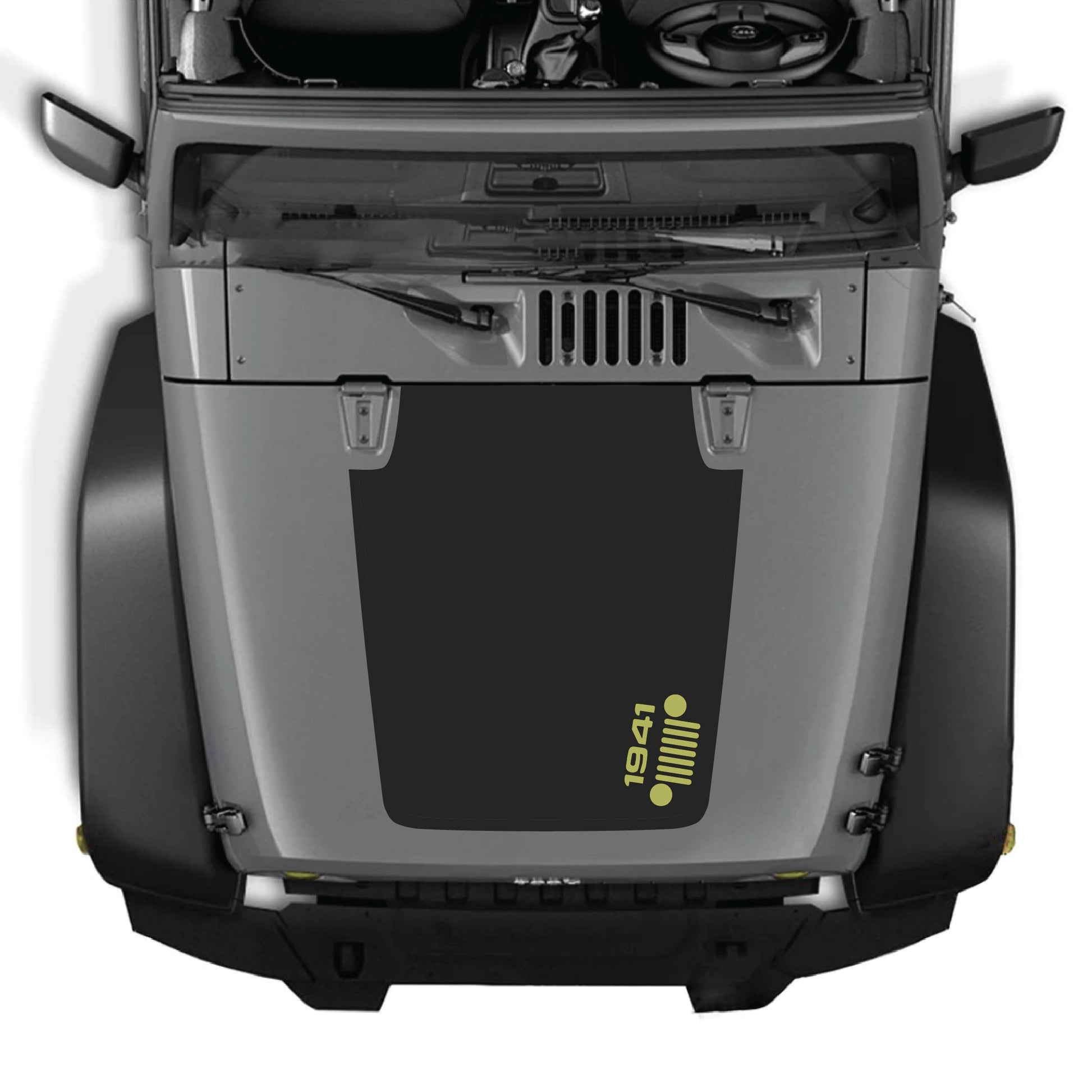 Right side hood decal with 1941 grill graphic for Jeep Wrangler JK JKU 2007-2018, made of premium vinyl by CarCode.