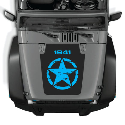 CarCode full star hood decal for Jeep Wrangler JK JKU 2007-2018, premium vinyl graphic kit, visible star design on hood