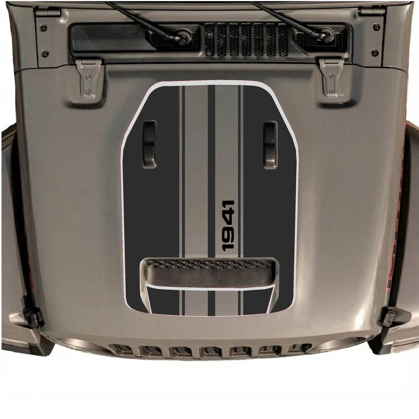Hood Panel Decal/Sticker - Black 1941 Stripes with Border Graphic Decal Graphic Kit - For Jeep JL JLU 392 2018 - Premium Vinyl