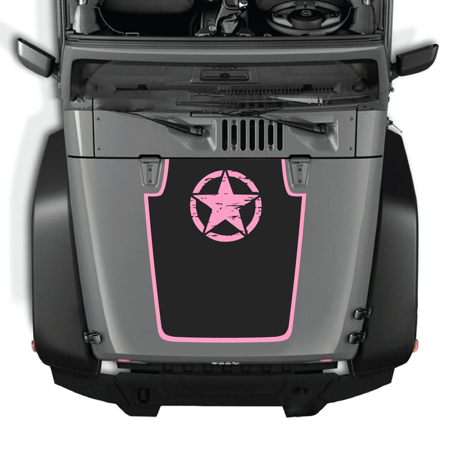 Jeep Wrangler JK JKU hood decal by CarCode featuring a top star with border design in premium vinyl.