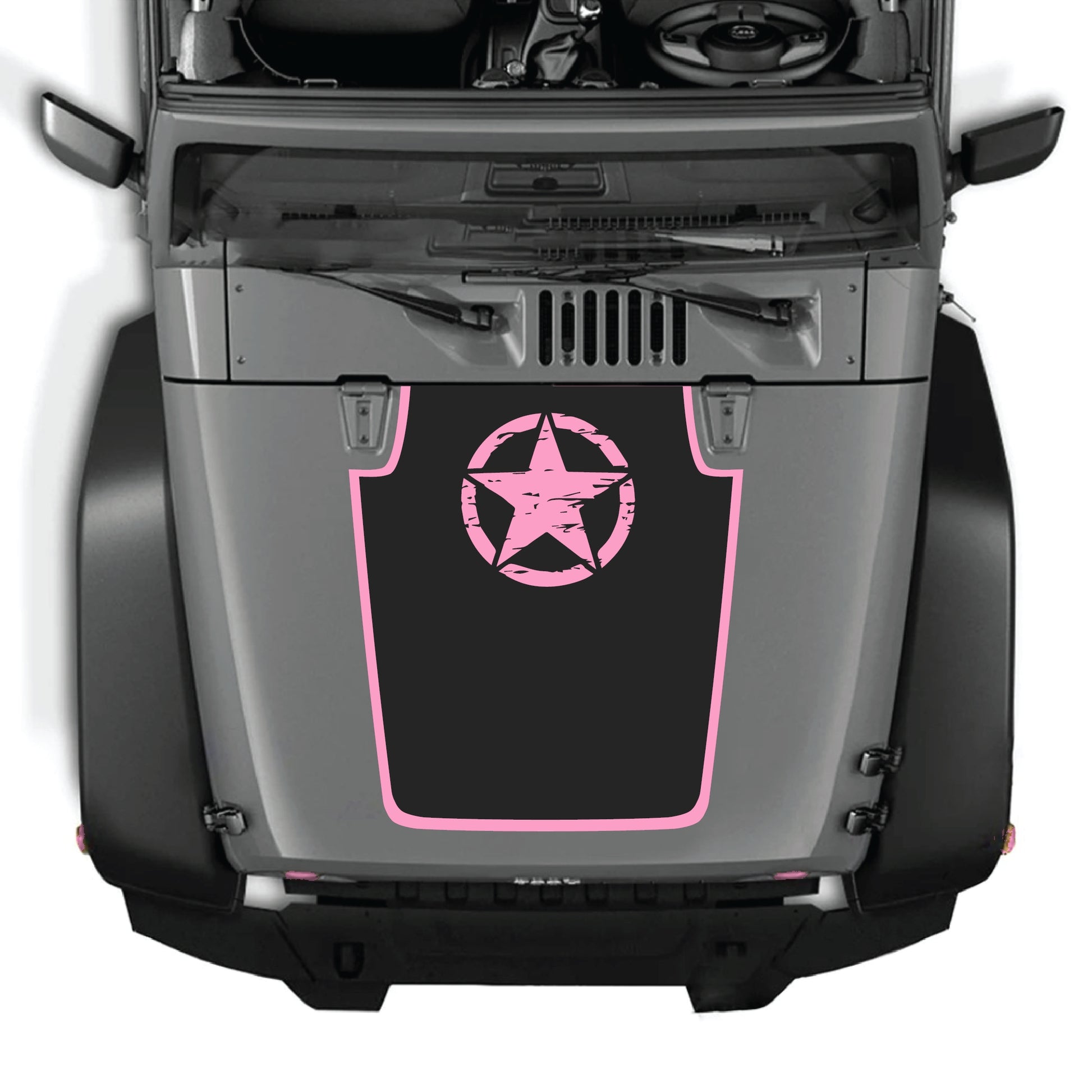Jeep Wrangler JK JKU hood decal by CarCode featuring a top star with border design in premium vinyl.