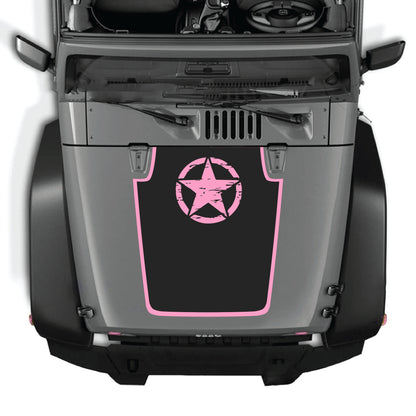 Jeep Wrangler JK JKU hood decal by CarCode featuring a top star with border design in premium vinyl.