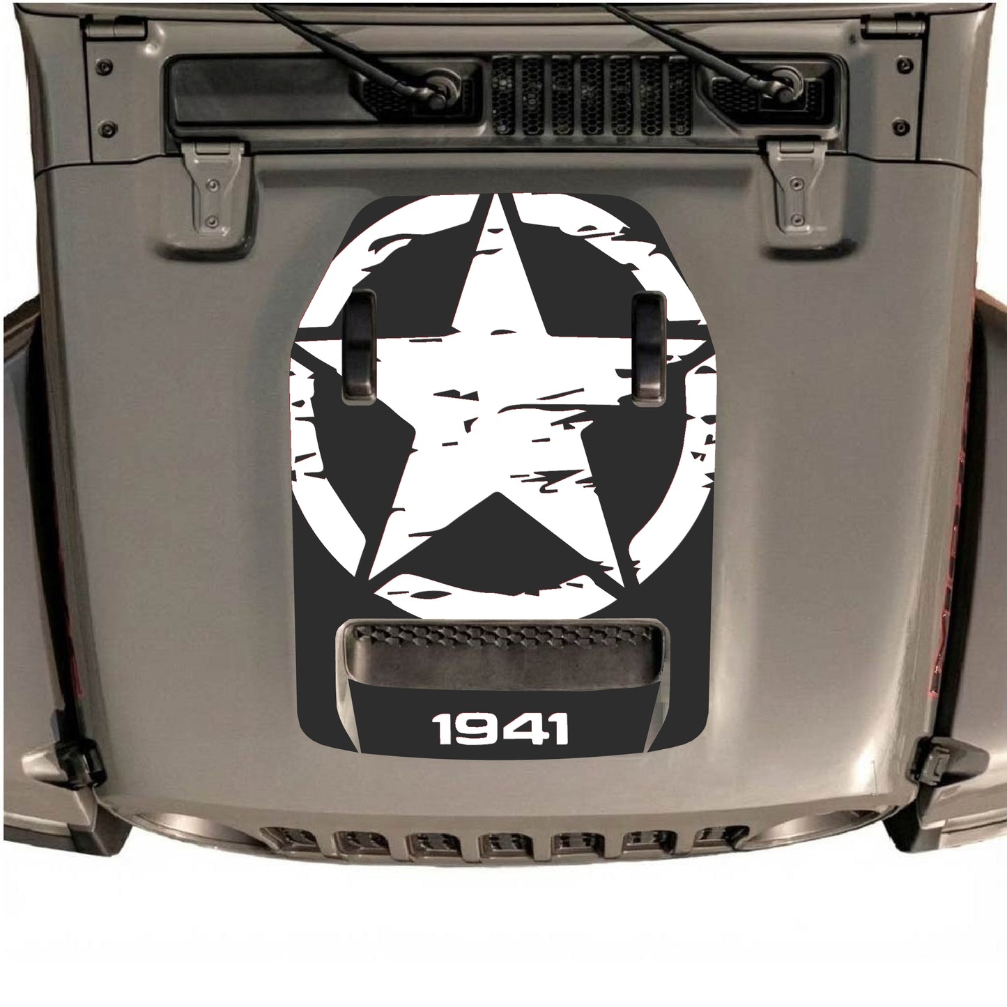Hood Panel Decal/Sticker - 1941 Full Star Graphic Decal Graphic Kit - For Jeep JL JLU 392 2018 - Premium Vinyl