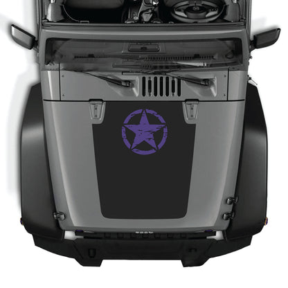 Jeep Wrangler JK JKU hood decal with top star graphic, CarCode premium vinyl sticker, designed for 2007-2018 models
