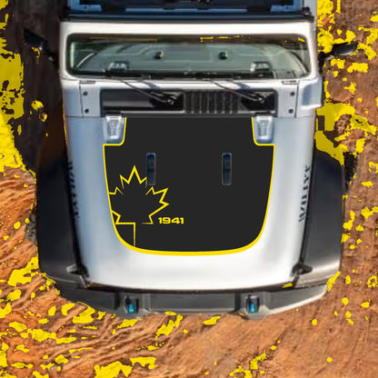 Hood Panel Decal/Sticker - Canada Leaf 1941 with Border Graphic Decal Graphic Kit - For Jeep JL JLU Sahara 2018-2025 - Premium Vinyl