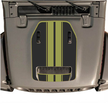 Hood Panel Decal/Sticker - Stripes with Border Graphic Decal Graphic Kit - For Jeep JL JLU 392 2018 - Premium Vinyl