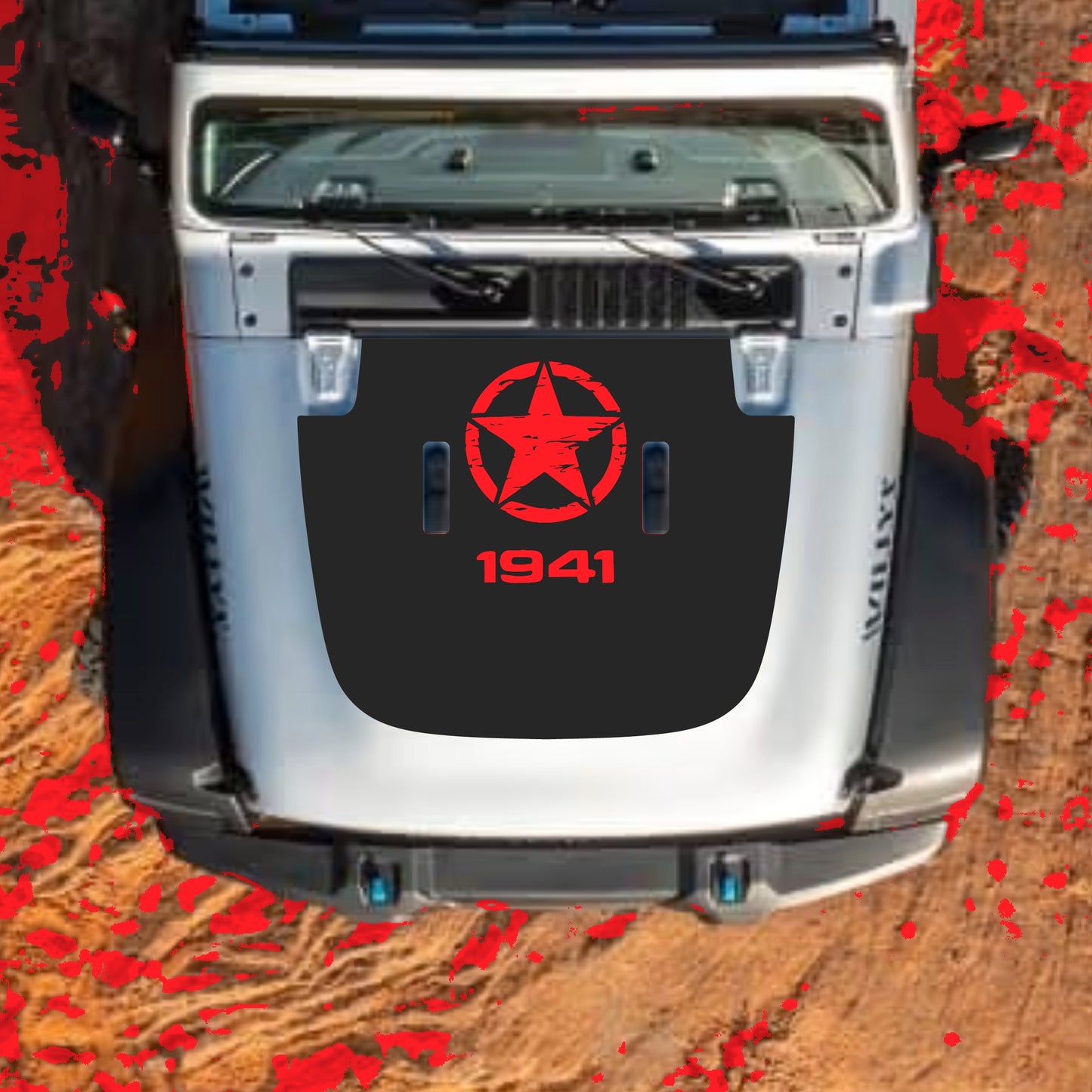Hood Panel Decal/Sticker - Top Star 1941 Graphic Decal Graphic Kit - For Jeep JL JLU Sahara 2018-2025 - Premium Vinyl