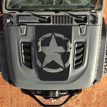 CarCode hood decal sticker for Jeep JL/JLU/JT/4XE Rubicon, premium vinyl, fits 2018-2025 models, with bold hood style design.