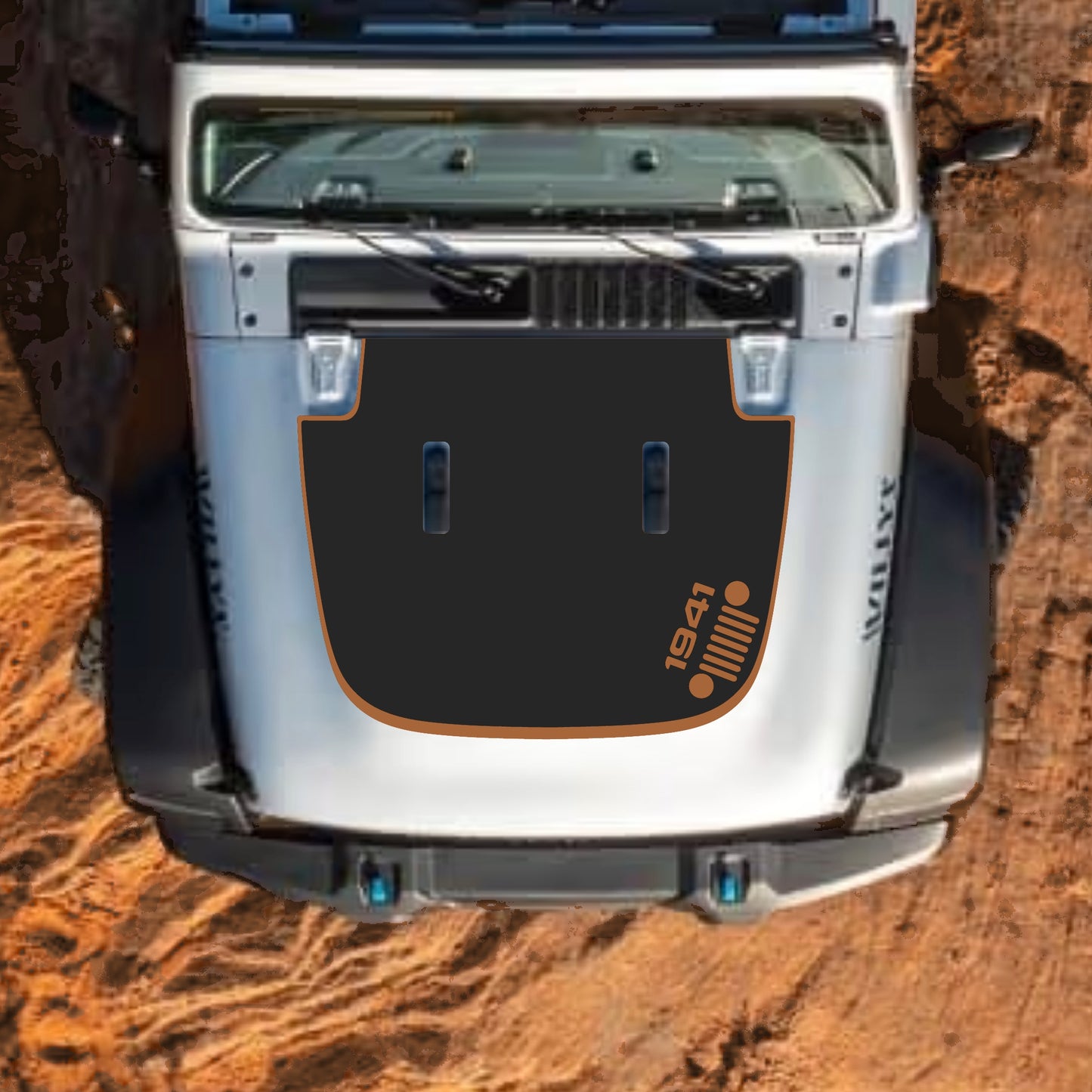 Hood Panel Decal/Sticker - Right Side 1941 Grill with Border Graphic Decal Graphic Kit - For Jeep JL JLU Sahara 2018-2025 - Premium Vinyl