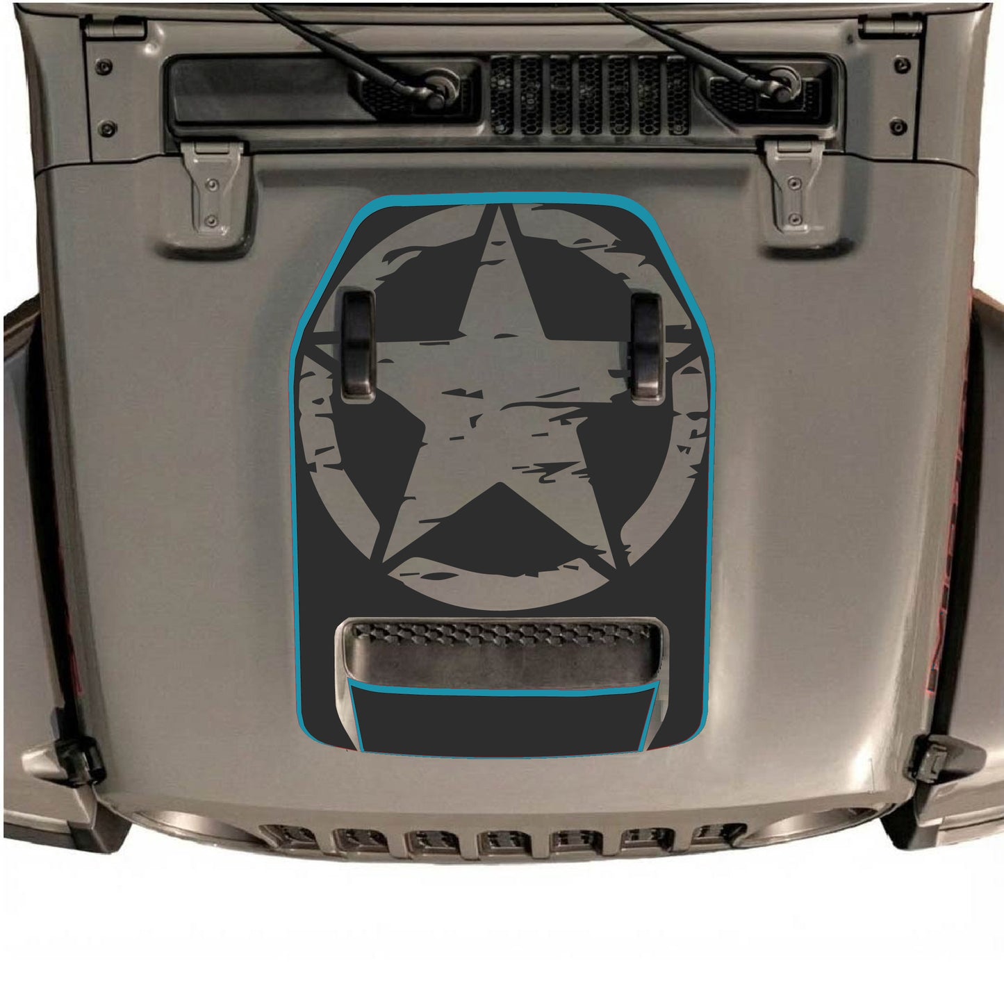 Hood Panel Decal/Sticker - Full Star with Border Graphic Decal Graphic Kit - For Jeep JL JLU 392 2018 - Premium Vinyl
