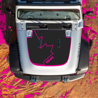 Hood Panel Decal/Sticker - Canada Full Leaf 1941 with Border Graphic Decal Graphic Kit - For Jeep JL JLU Sahara 2018-2025 - Premium Vinyl