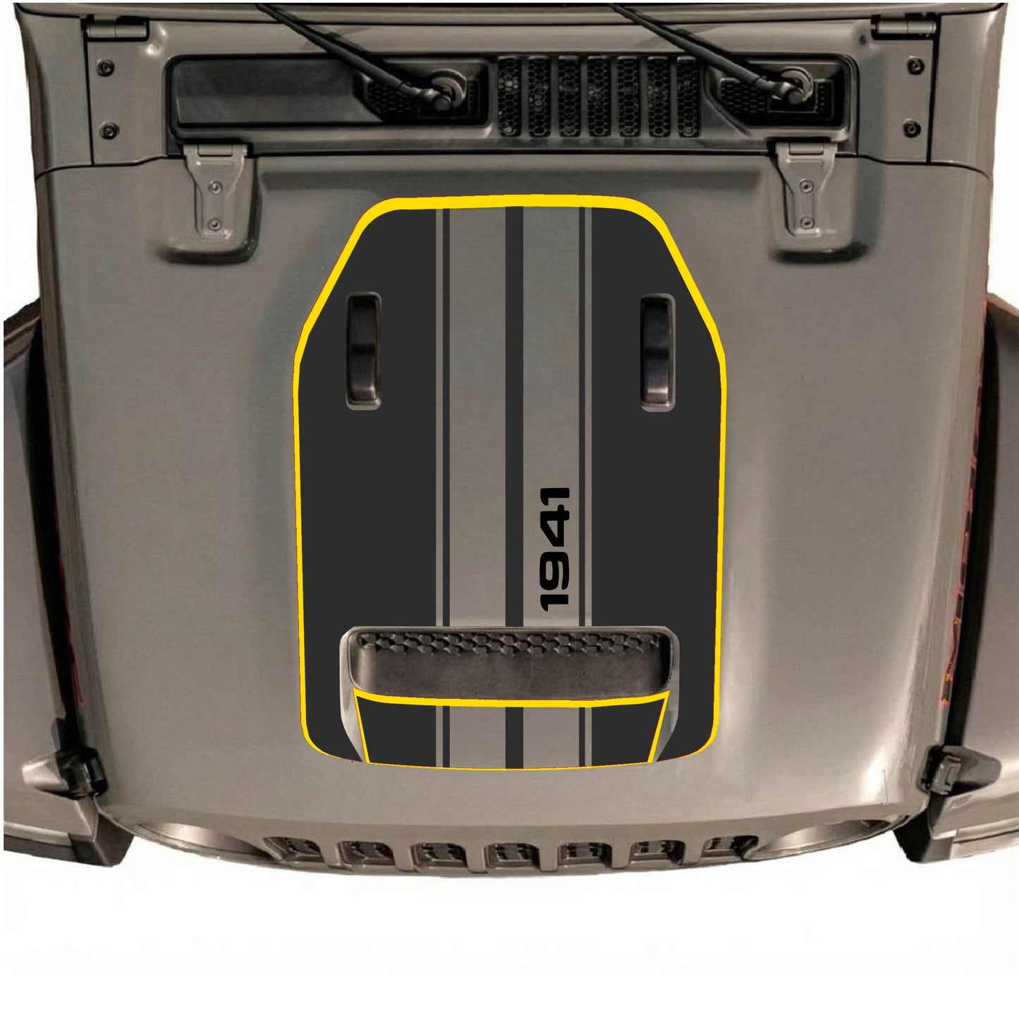 Hood Panel Decal/Sticker - Black 1941 Stripes with Border Graphic Decal Graphic Kit - For Jeep JL JLU 392 2018 - Premium Vinyl
