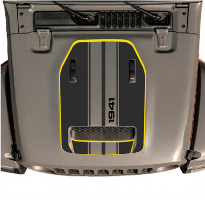 Hood Panel Decal/Sticker - Black 1941 Stripes with Border Graphic Decal Graphic Kit - For Jeep JL JLU 392 2018 - Premium Vinyl