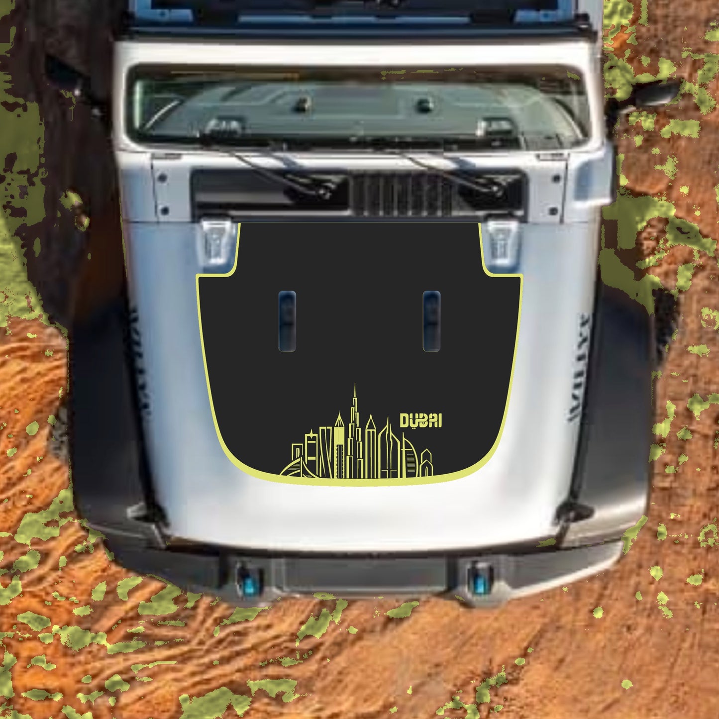 Hood Panel Decal/Sticker - Dubai with Border Graphic Decal Graphic Kit - For Jeep JL JLU Sahara 2018-2025 - Premium Vinyl