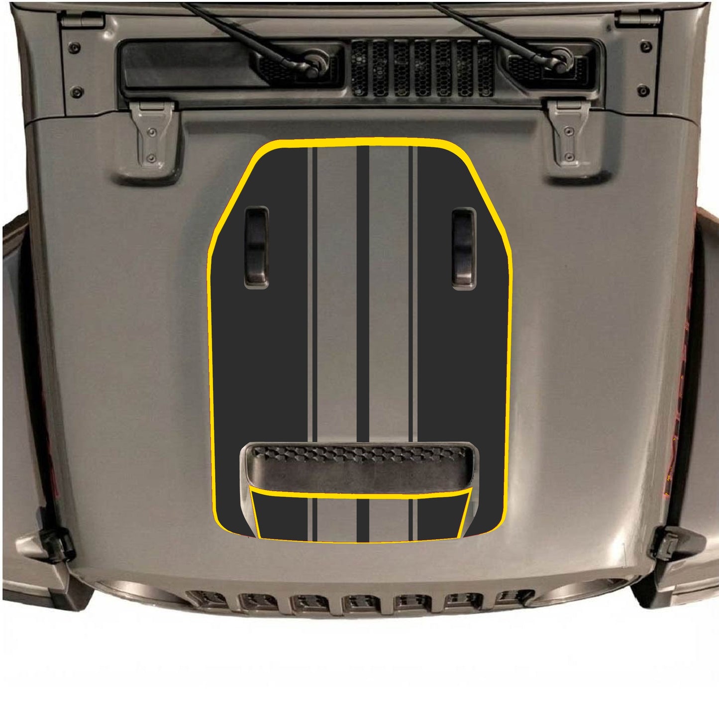 Hood Panel Decal/Sticker - Stripes with Border Graphic Decal Graphic Kit - For Jeep JL JLU 392 2018 - Premium Vinyl