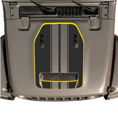 Hood Panel Decal/Sticker - Stripes with Border Graphic Decal Graphic Kit - For Jeep JL JLU 392 2018 - Premium Vinyl