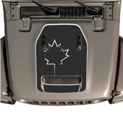 Hood Panel Decal/Sticker - Canada Leaf with Border Graphic Decal Graphic Kit - For Jeep JL JLU 392 2018 - Premium Vinyl