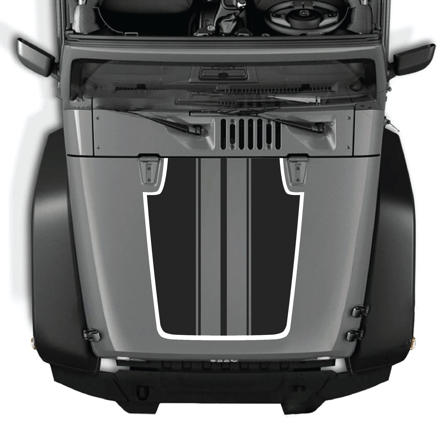 alt
Calcomanía para capó CarCode Jeep Wrangler JK JKU con franja negra, kit gráfico de vinilo premium para personalización.