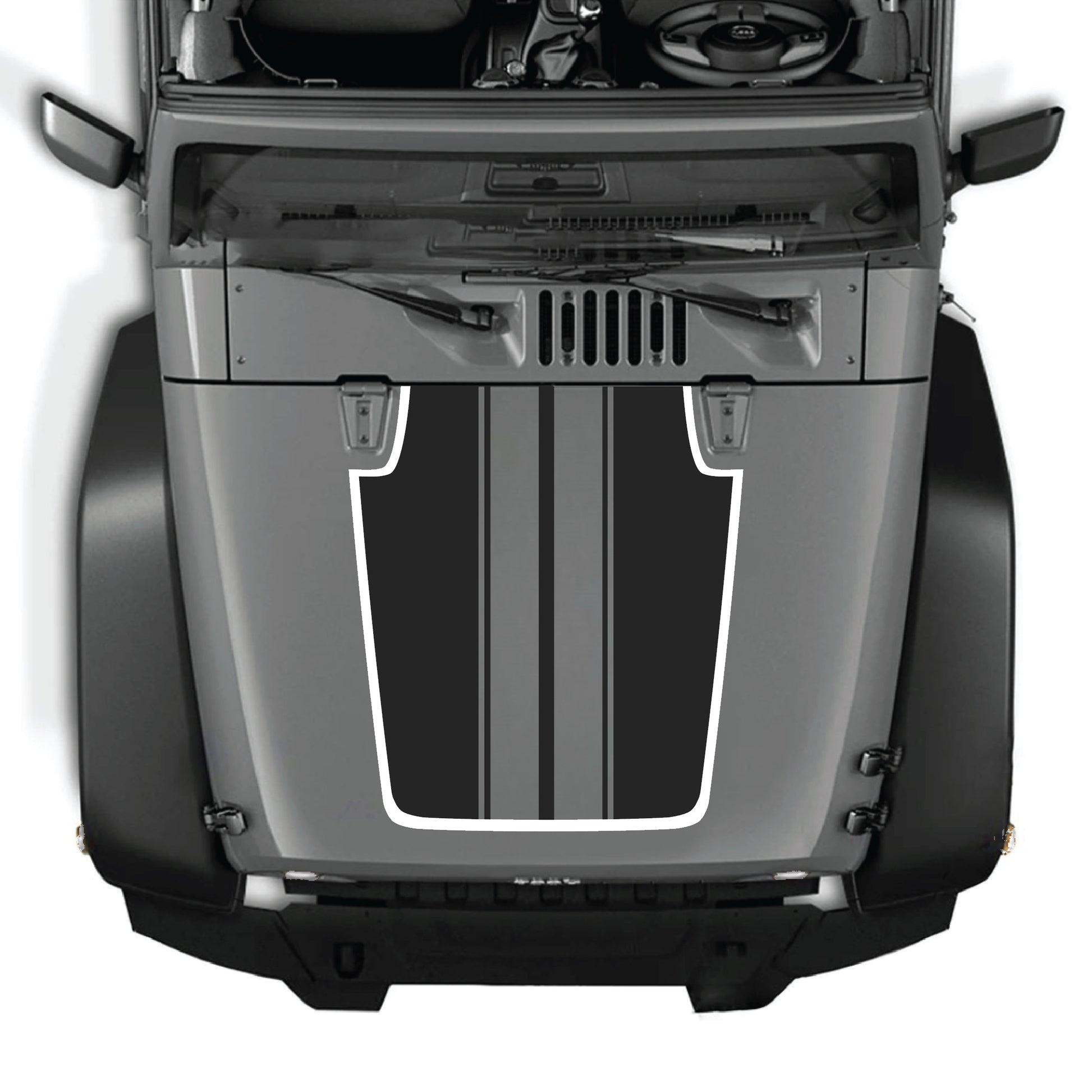 alt
Calcomanía para capó CarCode Jeep Wrangler JK JKU con franja negra, kit gráfico de vinilo premium para personalización.
