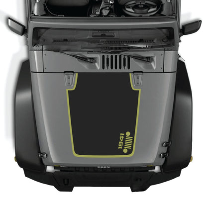 Right side hood decal with 1941 Jeep grill border graphic for Jeep Wrangler JK JKU 2007-2018, made from premium vinyl.