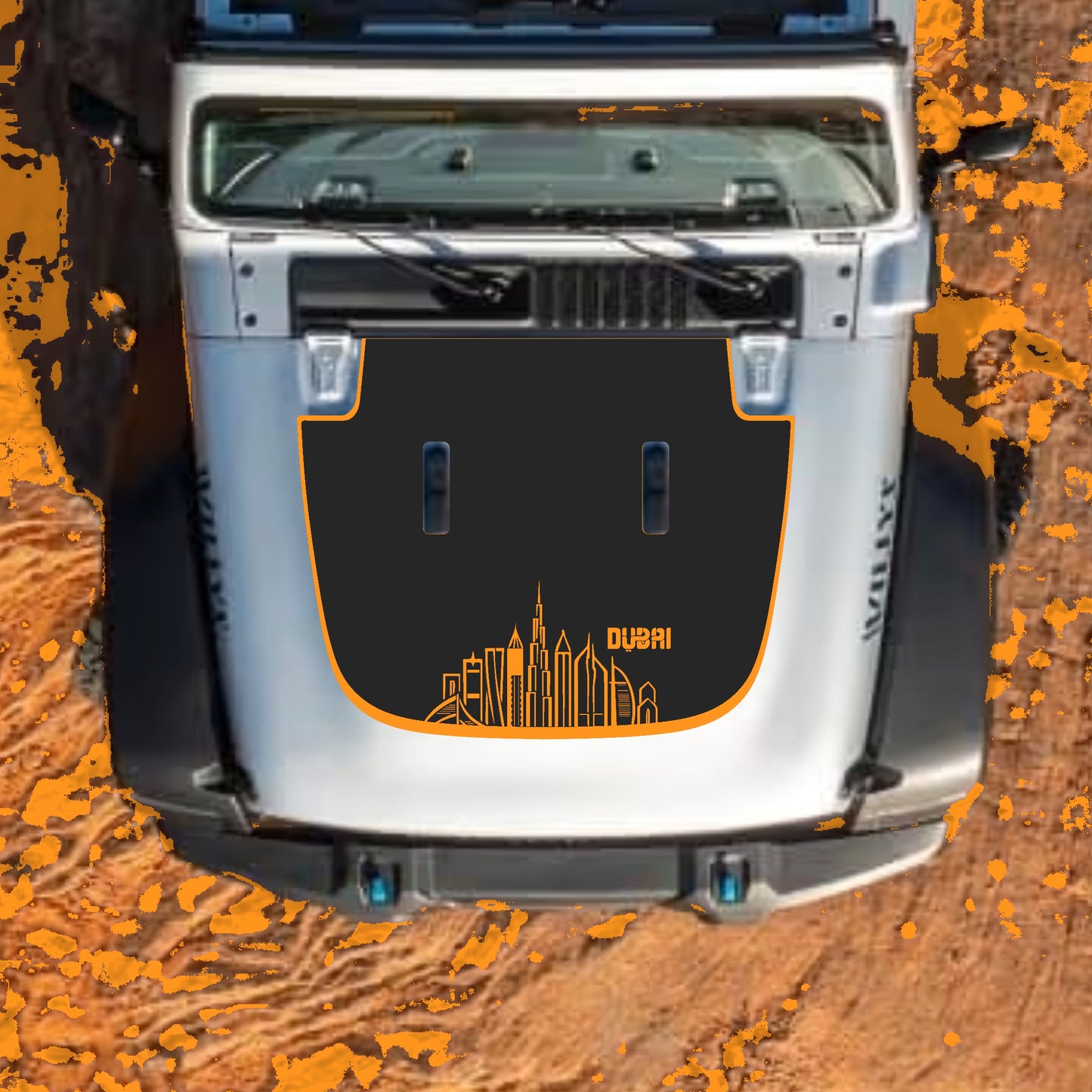 Hood Panel Decal/Sticker - Dubai with Border Graphic Decal Graphic Kit - For Jeep JL JLU Sahara 2018-2025 - Premium Vinyl