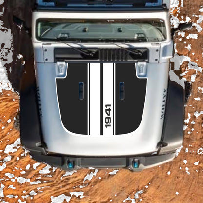 Hood Panel Decal/Sticker - 1941 Stripes with Border Graphic Decal Graphic Kit - For Jeep JL JLU Sahara 2018-2025 - Premium Vinyl