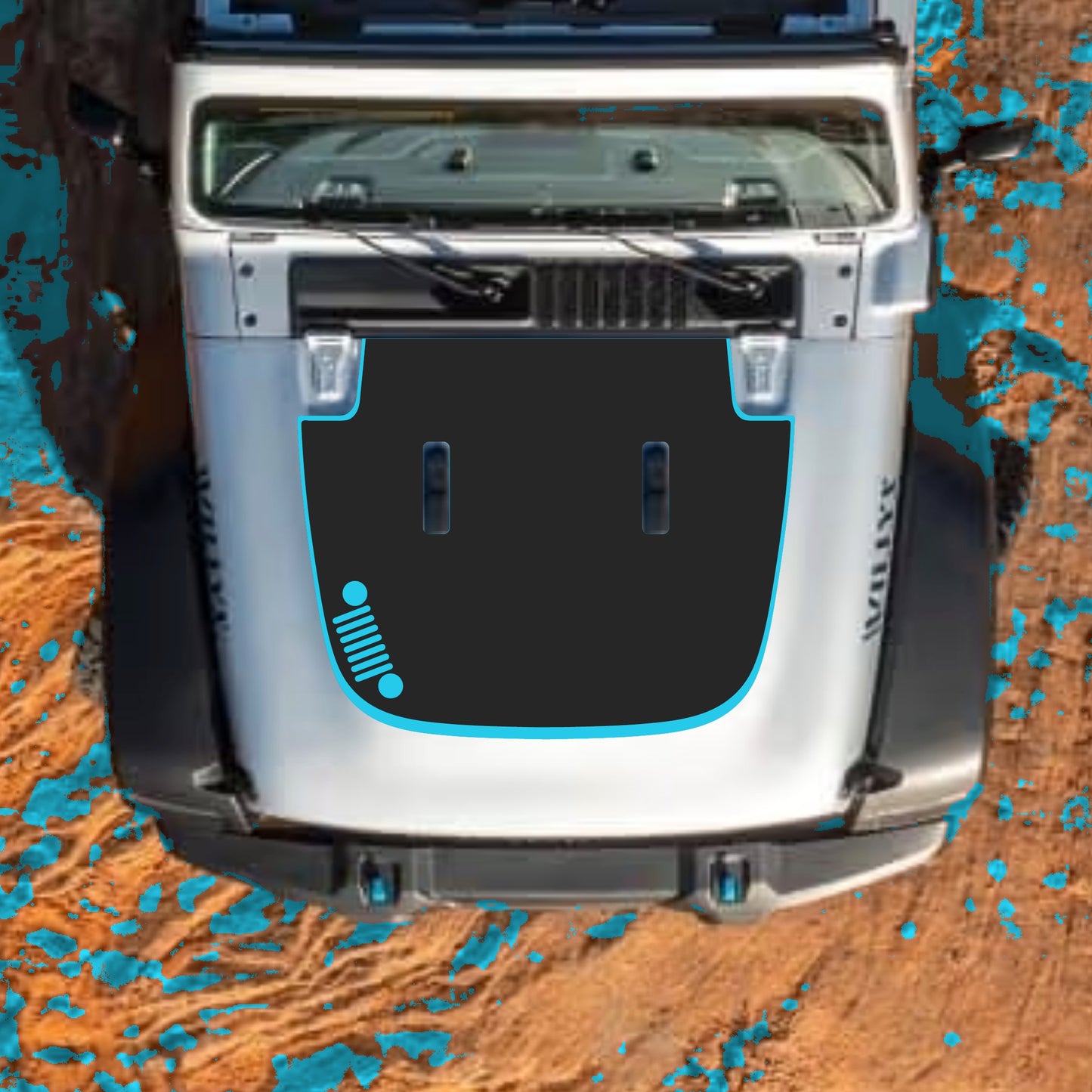 Hood Panel Decal/Sticker - Left Side Grill with Border Graphic Decal Graphic Kit - For Jeep JL JLU Sahara 2018-2025 - Premium Vinyl