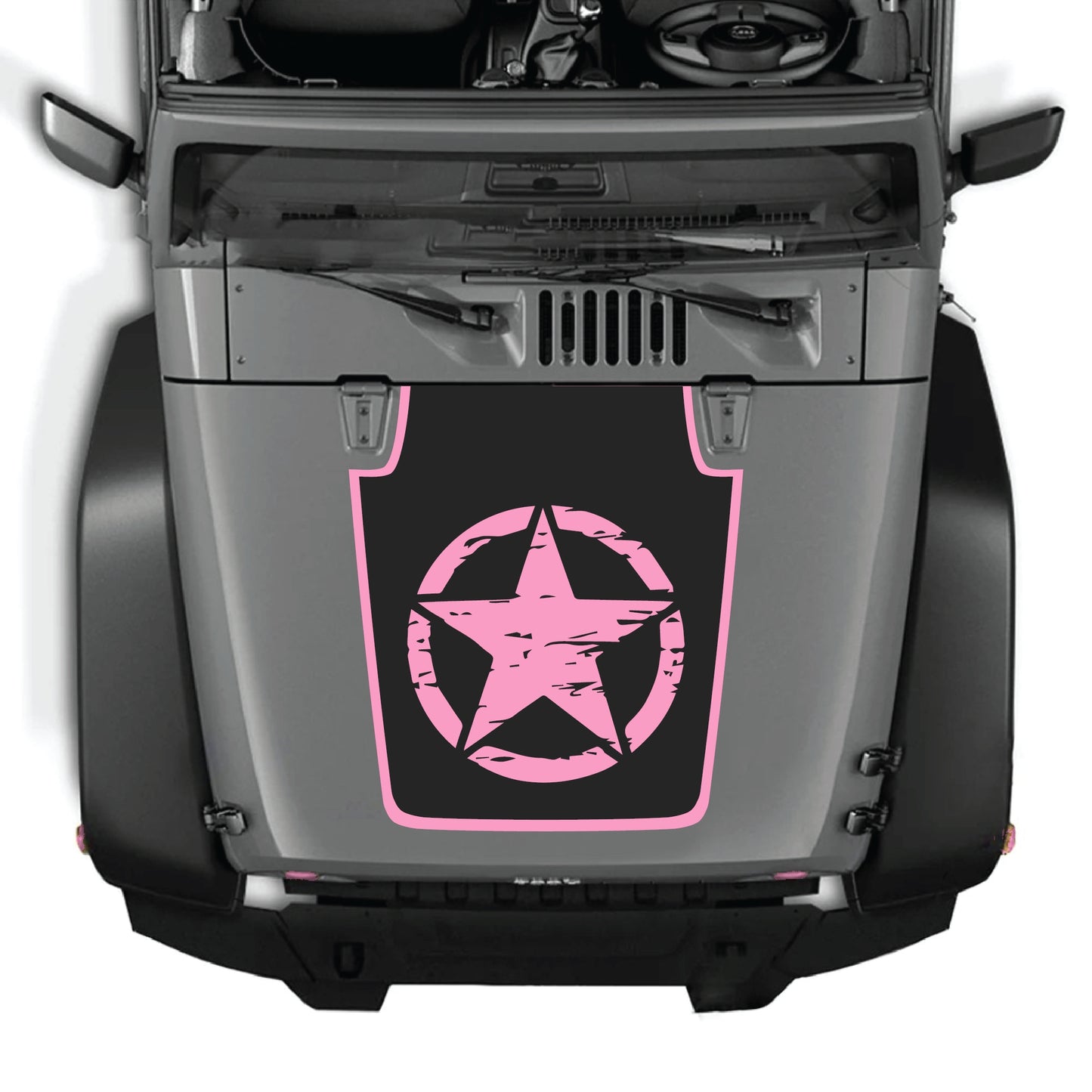 Full star with border hood decal sticker for Jeep Wrangler JK JKU 2007-2018, made of premium vinyl by CarCode.