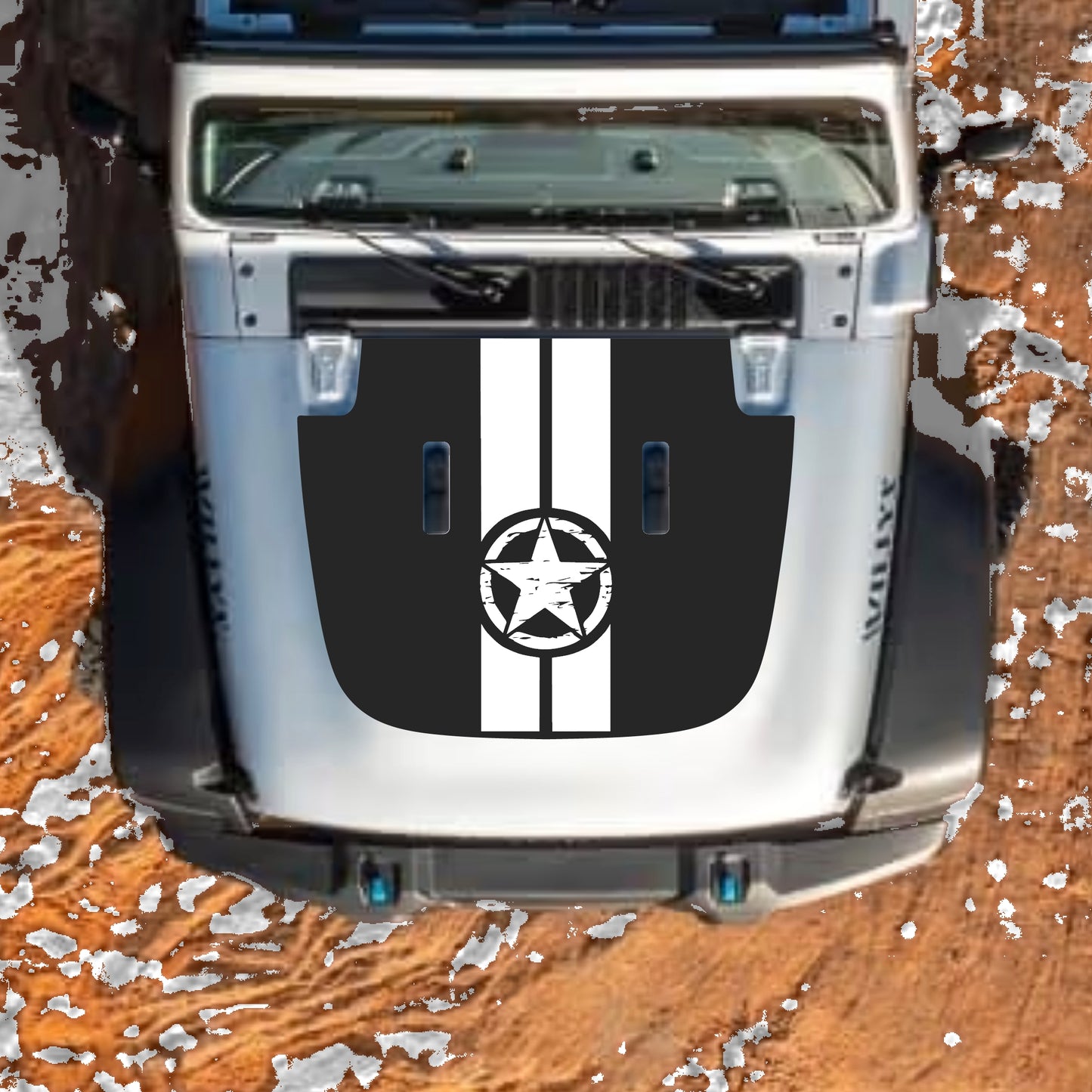 Hood Panel Decal/Sticker - Star and Stripes Graphic Decal Graphic Kit - For Jeep JL JLU Sahara 2018-2025 - Premium Vinyl