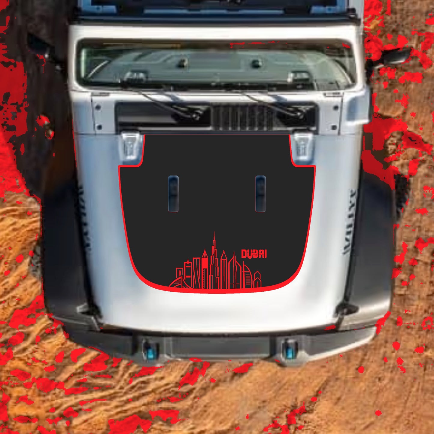 Hood Panel Decal/Sticker - Dubai with Border Graphic Decal Graphic Kit - For Jeep JL JLU Sahara 2018-2025 - Premium Vinyl