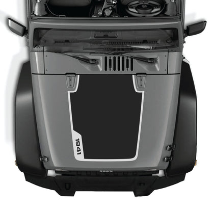 Left side hood decal with 1941 border graphic kit for Jeep Wrangler JK JKU 2007-2018, made of premium vinyl by CarCode.