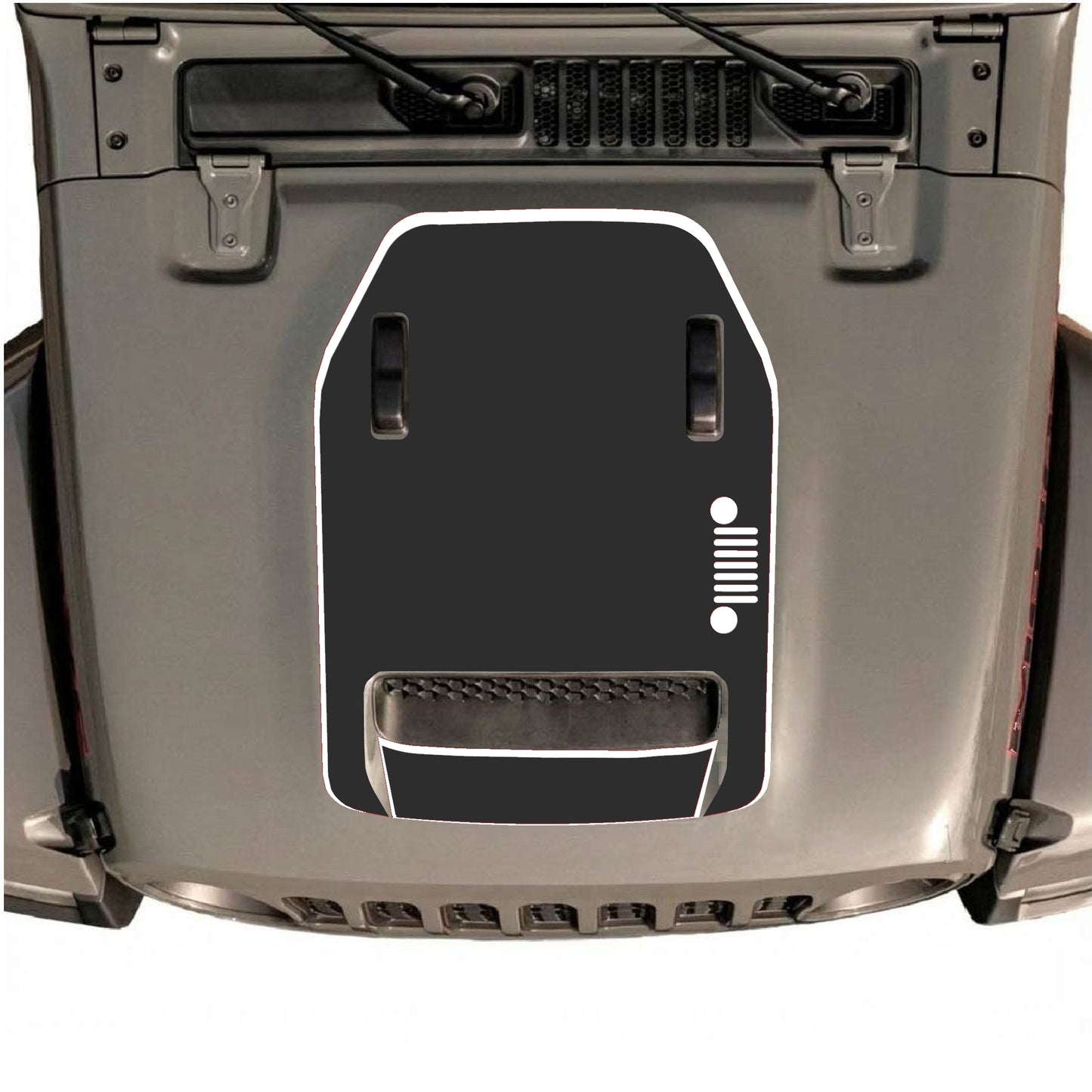 Hood Panel Decal/Sticker - Right Side Grill with Border Graphic Decal Graphic Kit - For Jeep JL JLU 392 2018 - Premium Vinyl