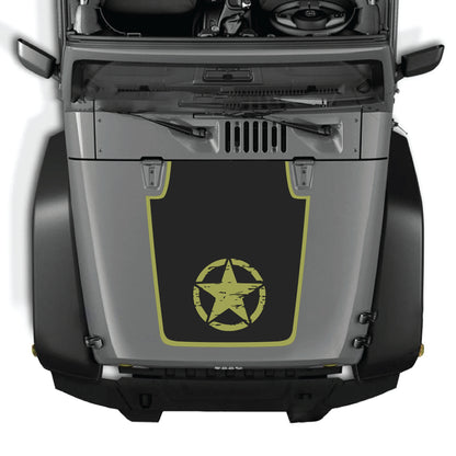 Jeep Wrangler JK JKU hood decal featuring a center star with border, made of premium vinyl by CarCode.