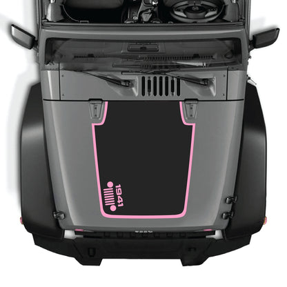 Left side hood decal with 1941 grill design and border for Jeep Wrangler JK JKU, made of premium vinyl by CarCode.