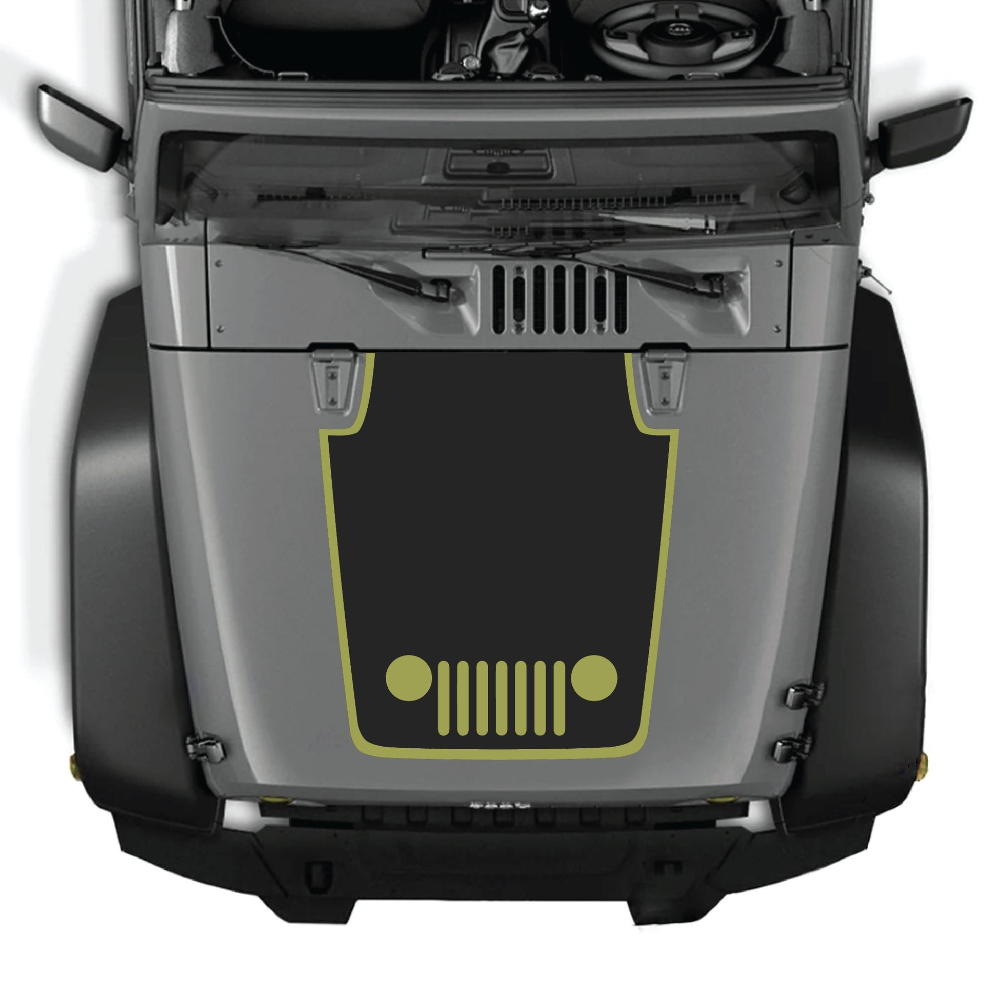 Jeep Wrangler JK hood decal kit featuring a center grill border graphic in premium vinyl by CarCode.