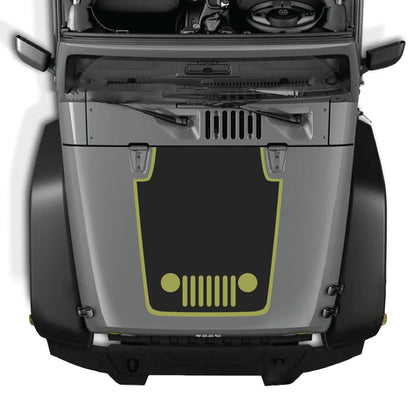 Jeep Wrangler JK hood decal kit featuring a center grill border graphic in premium vinyl by CarCode.