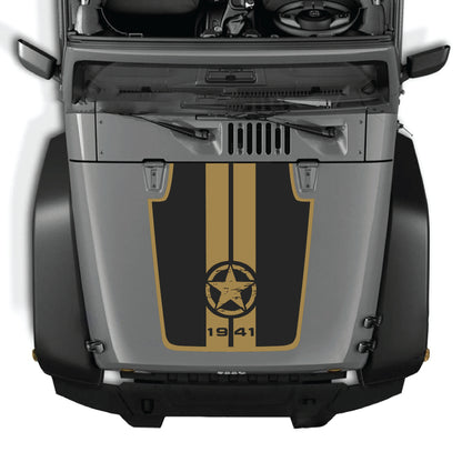 Jeep Wrangler JK hood decal featuring 1941 star and stripes border graphic in premium vinyl by CarCode.
