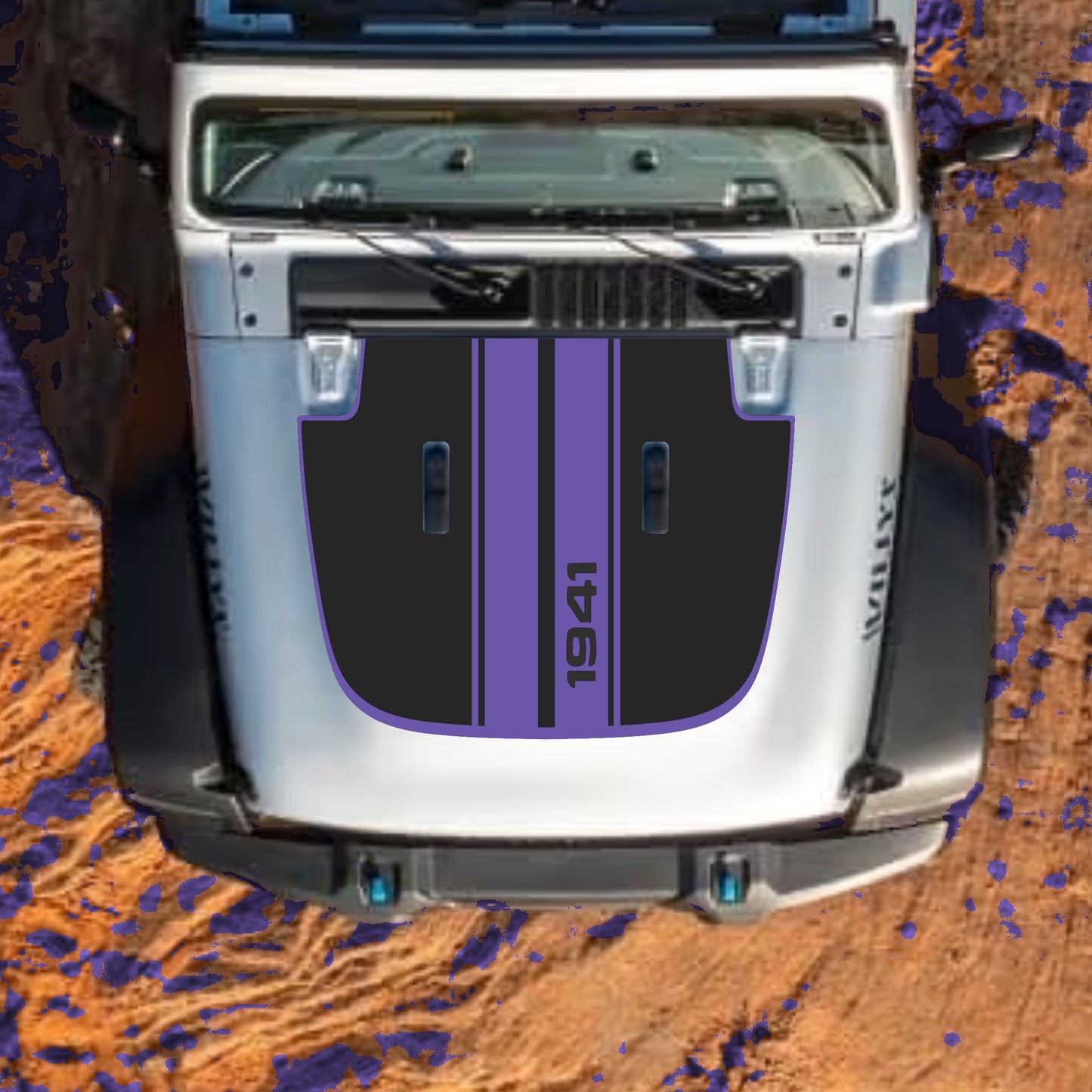 Hood Panel Decal/Sticker - 1941 Stripes with Border Graphic Decal Graphic Kit - For Jeep JL JLU Sahara 2018-2025 - Premium Vinyl