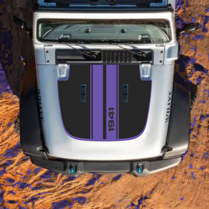 Hood Panel Decal/Sticker - 1941 Stripes with Border Graphic Decal Graphic Kit - For Jeep JL JLU Sahara 2018-2025 - Premium Vinyl