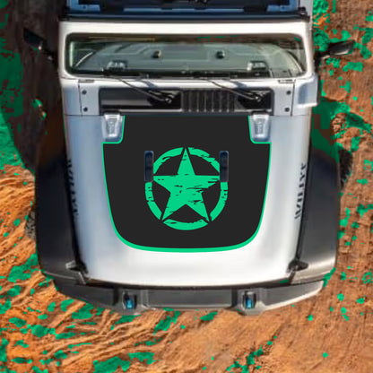Hood Panel Decal/Sticker - Center Star with Border Graphic Decal Graphic Kit - For Jeep JL JLU Sahara 2018-2025 - Premium Vinyl